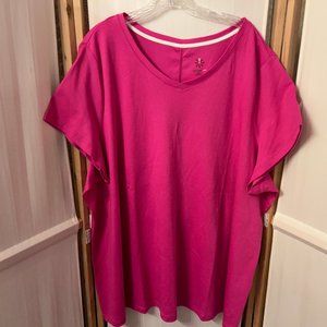 ISAAC MIZRAHI LIVE Sz 4X Dark Pink Short Sleeve Tunic Top
